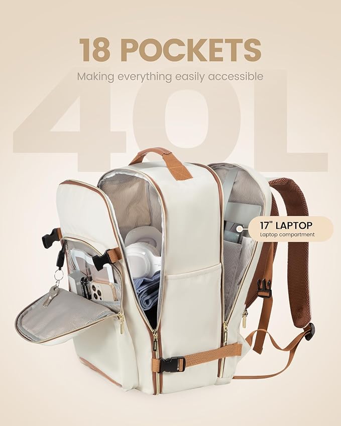 LOVEVOOK 40L Travel Backpack for Women Men,Waterproof Airline Approved Carry On Luggage Travel Essentials,TSA Carry On Backpack Personal Item Travel Bag Suitcase with 3 Packing Cubes,Weekender,Daypack