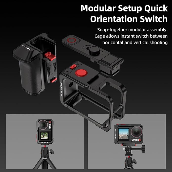 Grip Kit for DJI Action 5 Pro 4 3 (with Cage), Handle Holder Bundle Expansion Mount with Shutter Button, Quick Release Adapter, Cold Shoe for DJI Osmo Action 5 Pro 4 3 Accessories