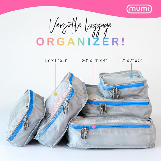MUMI Packing Cubes - 5 Compression Packing Cubes for Travel, Luggage Organizer Bags for Suitcases, Carry-On, Duffle or Backpack – Mesh, Waterproof Bags for Clothes, Kids & Travel Accessories - Orange