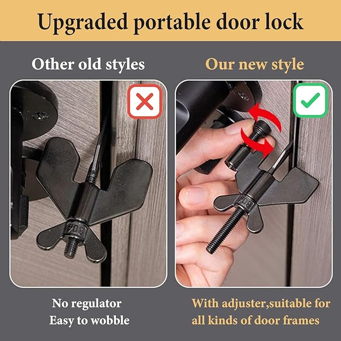 2 PCS Heavy-Duty Portable Door Lock Adjustable Stainless Steel Door Security Locks for Enhanced Safety,Ideal for Travel Home Dorm Hotels Apartments,Easy Install with Silicone Protector Caps (Black)