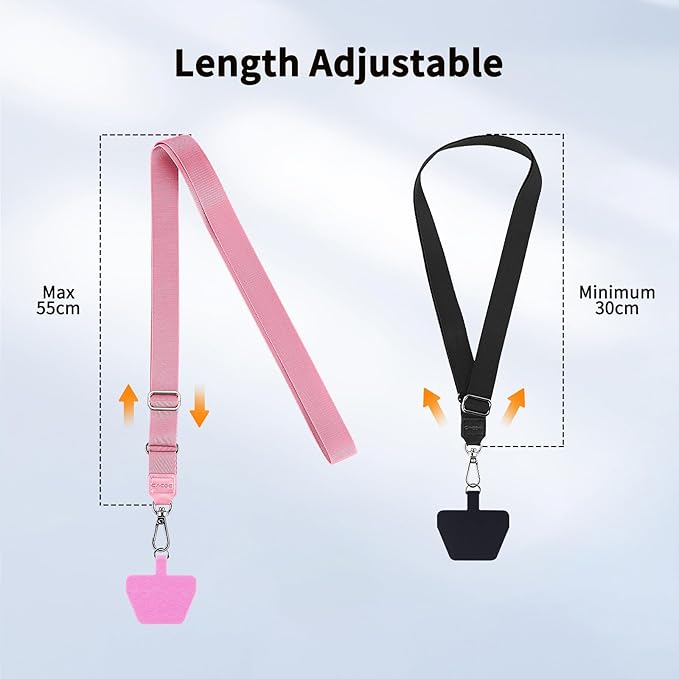 CACOE Phone Lanyard 2 Pcs Adjustable Neck Strap,4 Pcs Patches,Universal Crossbody Multifuctional Patch Cell Phone Lanyards Compatible with Most Smartphones(Black+Pink)