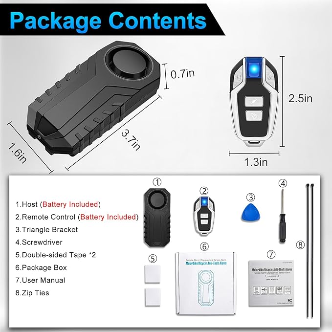 USUPERINK Bike Alarm, Bike Alarms for Ebikes, Anti Theft Wireless Vibration Sensor Alarm for Motorcycle Electric Scooter Moped Trailer Car Mailbox Garage Door 113dB Super Loud IP65 Waterproof