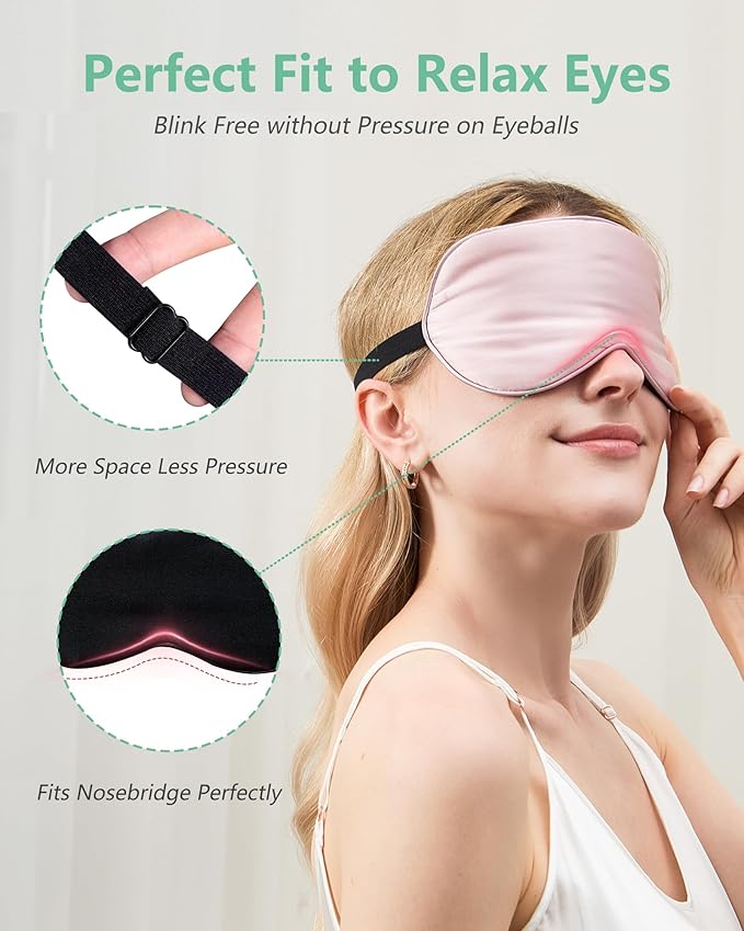BeeVines Sleep Mask, 4 Packs 100% Real Natural Pure Silk Eye Masks with Adjustable Strap for Sleeping, Mulberry Silk Eye Sleep Shade Cover, Block Light Reduces Puffy Eyes Traveling Gifts(Pink)