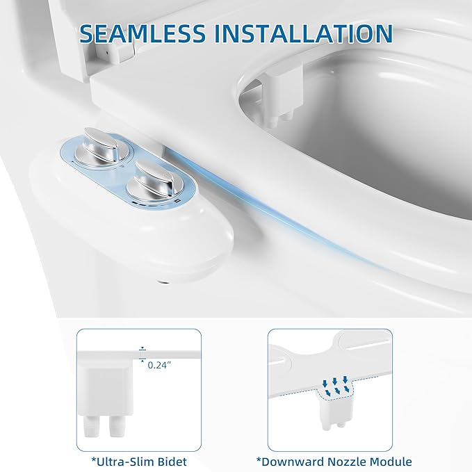 Ultra-Slim 3-in-1 Bidet Attachment for Toilet, Self-Cleaning Dual Nozzles for Posterior & Feminine Wash, Adjustable Water Pressure, Easy Install (Blue)