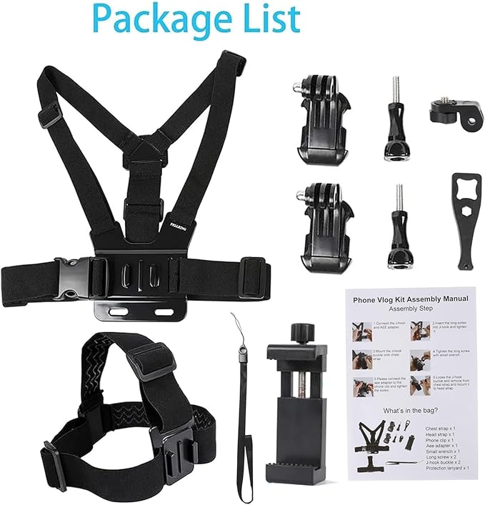 PellKing Mobile Phone Chest Strap Harness Mount Head Strap Holder Kit for POV/VLOG,Cell Phone Clip Compatible with iPhone,Samsung,GoPro Hero 9, 8,7, 6, 5, 4, 3,2, 1,AKASO,DJI Osmo,and Action Cameras…
