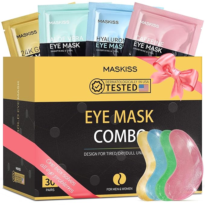 Maskiss Under Eye Patches(30 Pairs), 24K Gold, Caffeine, Hyaluronic Acid, Aloe Vera Eye Masks for Dark Circles Puffy Eyes Undereye Bags, Eye Skin Care Gift Set for Bachelorette Party Favors