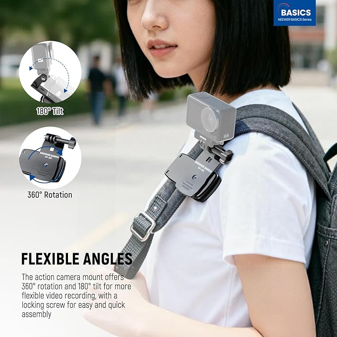 NEEWER Basics Backpack Strap Clip Clamp Mount Holder, Three Prong Adapter Compatible with GoPro Hero Insta360 DJI AKASO Action Camera Accessories for POV Video Recording, GP-102