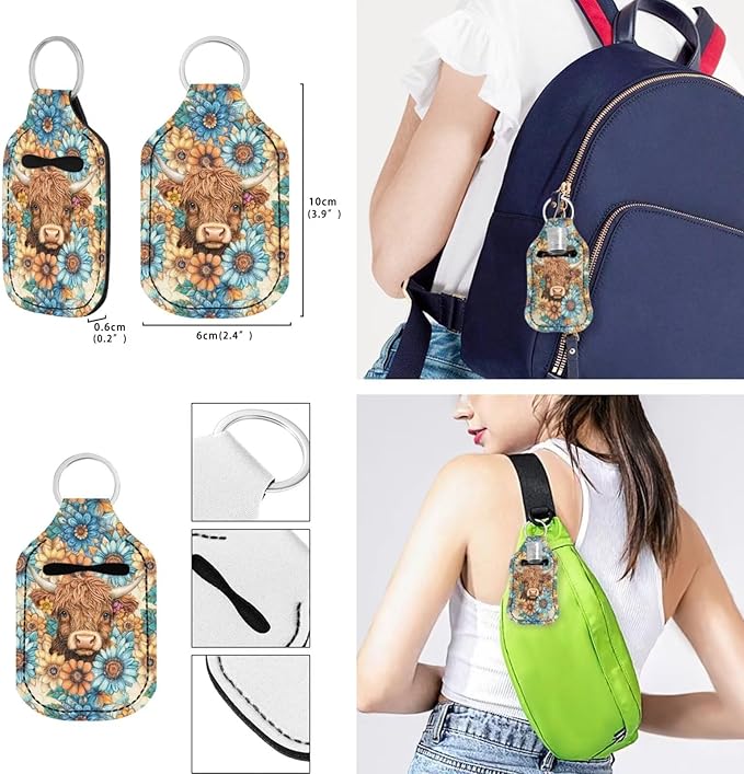 Suobstales 3Pcs Travel Bottles Keychain Holder Set,Travel Bottle Sleeves+Neoprene Chapstick Holders+Lanyard Keychain