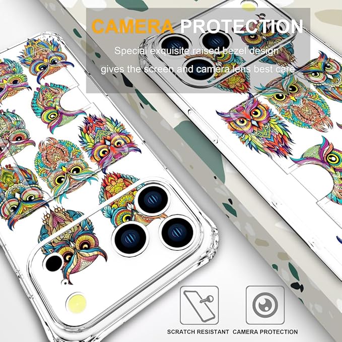 Compatible with iPhone 17 Pro Max Case Card Holder for Women Cute Design,Wallet Phone Cases Transparent Cool Kawaii Protective (Clear Colorful Owls Cartoon)