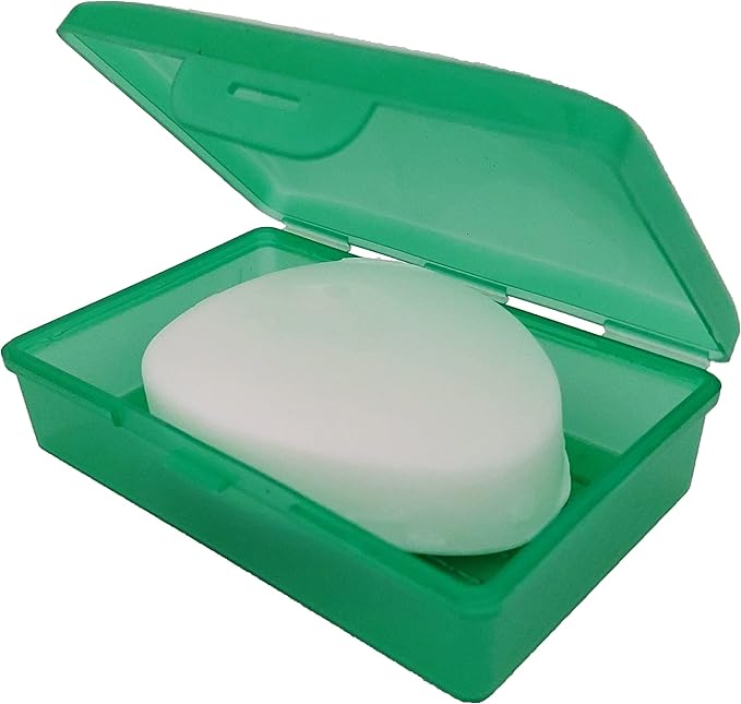 American Comb Green Toothbrush Covers & Soap Box Set - Matching Colors - Tooth Brush Cover Cap, Soap Dish Travel, Soap Dish Holder Travel - Plastic Portable Set with Cover