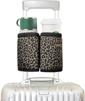 riemot Luggage Travel Cup Holder Free Hand Drink Carrier - Hold Two Coffee Mugs - Fits Roll on Suitcase Handles - Gifts for Flight Attendants Travelers Accessories Leopard