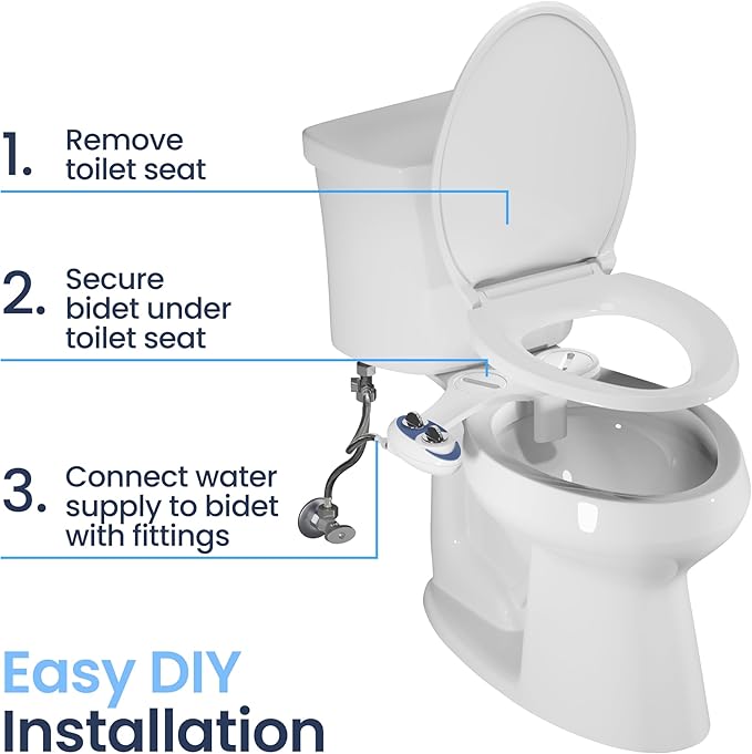 LUXE Bidet NEO 320 - Warm Water, Dual Nozzle, Self-Cleaning, Non-Electric Bidet Attachment for Toilet Seat, Adjustable Water Pressure, Rear & Feminine Wash (Gold)
