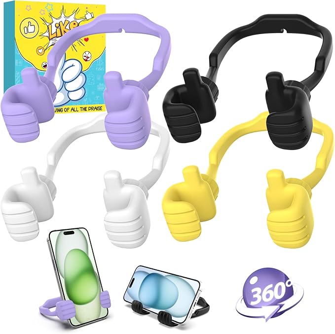 CALDEVER Stocking Stuffers for Men Women Teens Kids Gifts for Men Christmas: Thumbs Up Lazy Phone Stand Holder Funny Gadgets Teenage Boys Girls Dad Father Mother Mom (Black+Purple+White+Yellow, 4)