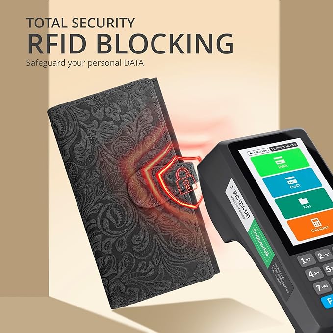 Real Leather Women Wallet Leather with RFID Blocking -Trifold Card Holder Designer Ladies Clutch with ID Window Wallets