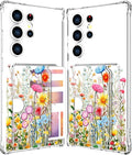 Compatible with Samsung Galaxy S24 Ultra Case Card Holder for Women Cute Design,Wallet Phone Cases Transparent Cool Kawaii Protective (Clear Flowers Herbs Wild Plants)