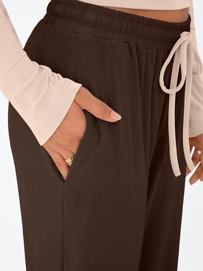 Trendy Queen Women's 2 Piece Matching Lounge Set Long Sleeve Side Ruching Top Wide Leg Drawstring Pants Set with Pockets