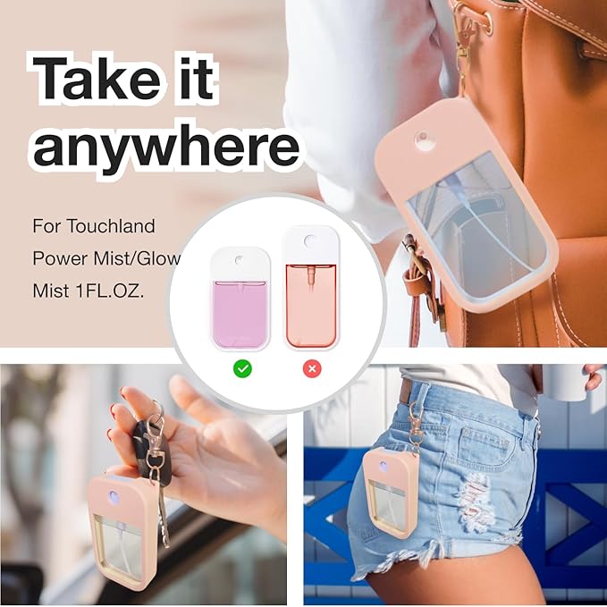 1 PC Soft Silicone Case for Touchland Power Mist (1FL. OZ./30 mL), Protective and Stylish Case with Keychain Compatible with Touchland Hand Sanitizer Spray (Nude)