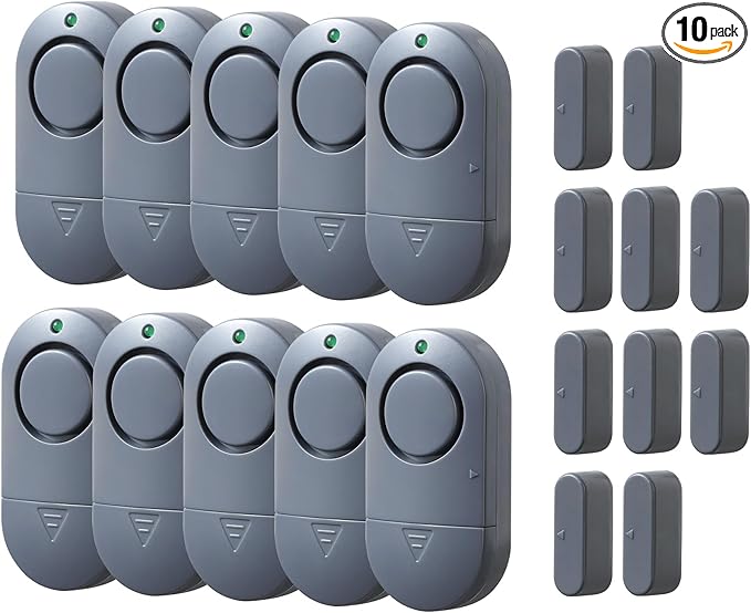 Door Window Alarm, 120DB Window Alarms for Home Security, Door Chime for Store Home, 10 Pack Gray