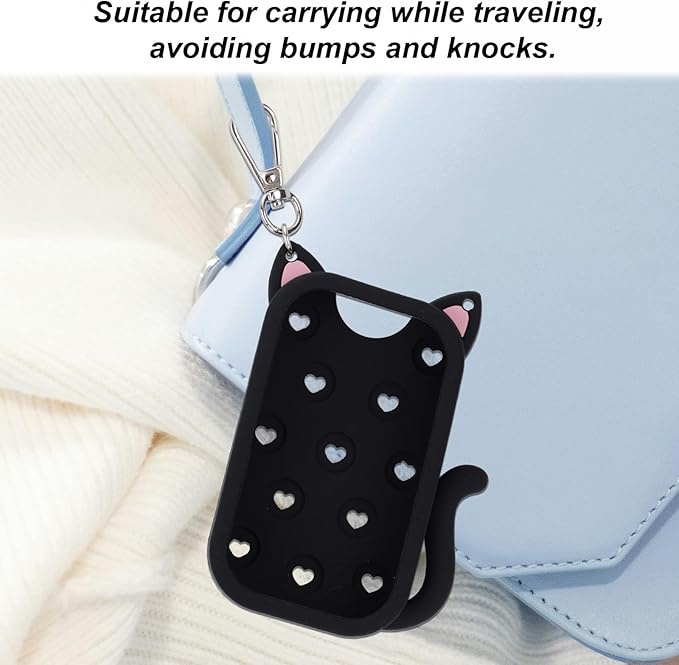 Cat Silicone Case for Touchland Hand Sanitizer Spray 1 fl oz/30ml, Soft & Portable Silicone Protective Holder for Touch Land with Keychain Practical Travel Accessories (Black)