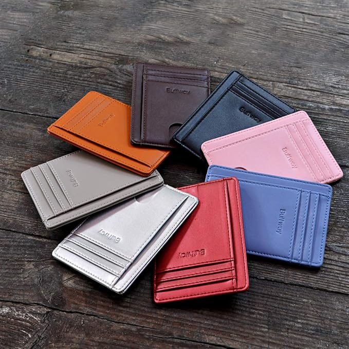Buffway Slim Minimalist Front Pocket RFID Blocking Leather Wallets for Men and Women - Sand Wathet Blue