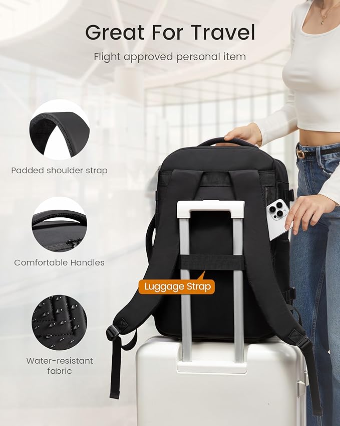 LOVEVOOK 40L Travel Backpack for Women Men, TSA Personal Item Travel Bag Fits 17.3inch Laptop, Waterproof Airline Approved Carry On Luggage With 2 Cubes for Weekender Hiking Business, Navy