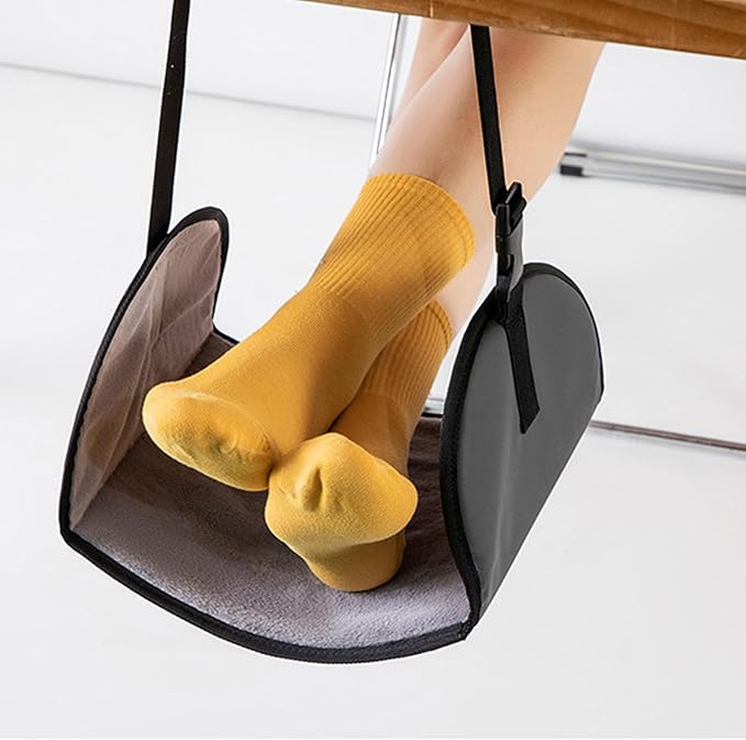 Foot Hammock for Plane Travel, Airplane Foot Rest with Extended Adjustment Strap, Travel Essentials to Relax Your Feet (Black)