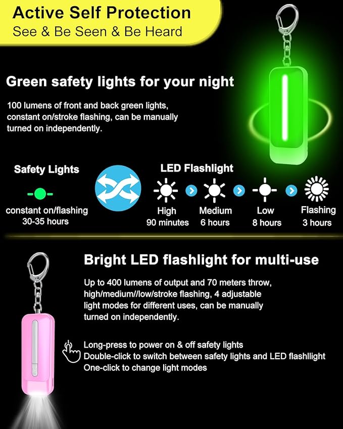Personal Alarm for Women, Rechargeable with Safety Lights & Low Battery Notice, 130dB Siren with LED Flashlight Strobe Light for Emergency, Dual Light Sources Safety Keychain