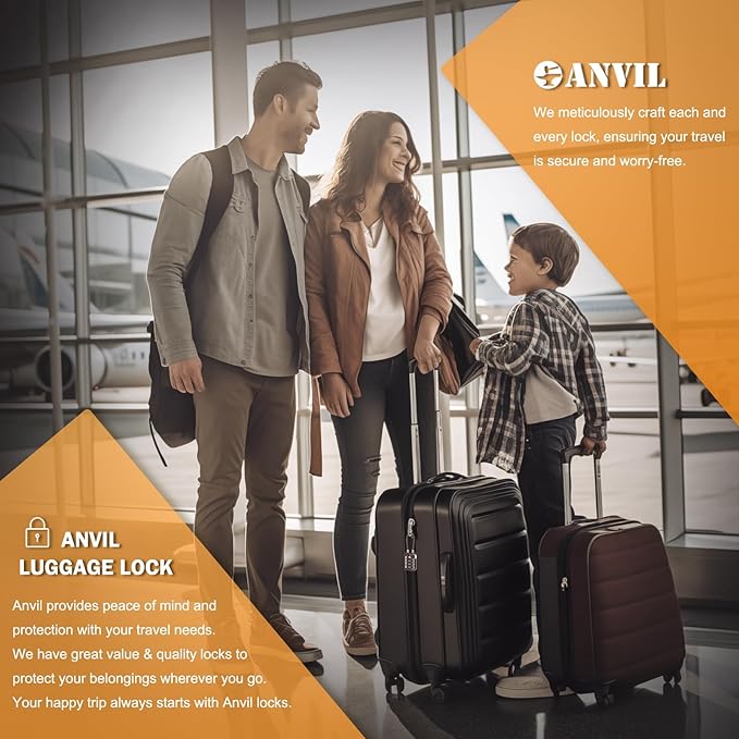 ANVIL TSA Locks for Luggage with Search Alert: Durable Cable Combination Locks, TSA Approved - Secure Travel Locks for Suitcases, Backpacks & Gun Cases (2, Orange)
