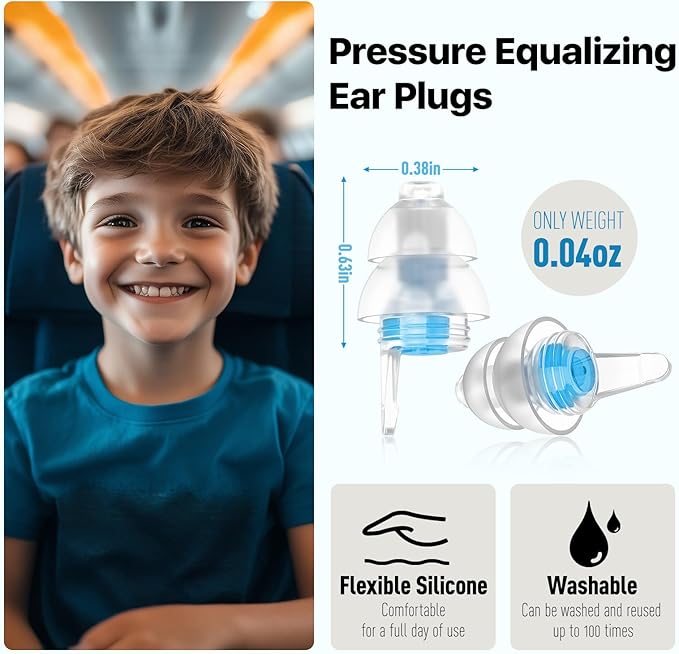 Ear Plugs for Kids (6-12 yrs), Airplane Ear Pressure Relief & Prevent Ear-Pain Earplugs for Children Adults with Small Ear-canals, Comfortable Earbuds, 25 dB Noise Cancelling