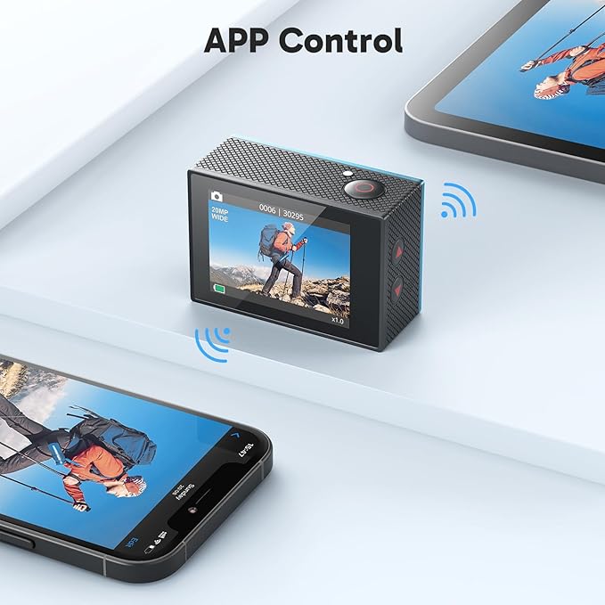 AKASO EK7000 4K30FPS 20MP WiFi Action Camera with EIS Ultra HD 131FT Waterproof Underwater Camera Remote Control 4X Zoom Support External Microphone Blue