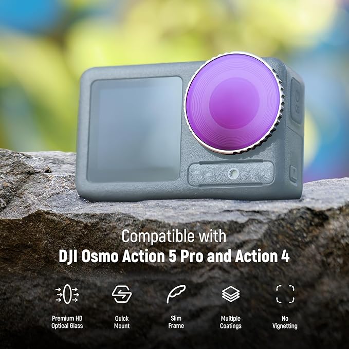 NEEWER ND Filter Set Compatible with DJI Osmo Action 4/Action 5 Pro (4 Pack), Screw On ND8 + ND16 + ND32 + ND64 Filter Kit Action Camera Accessories Multicoated HD Optical Glass, FL-B04