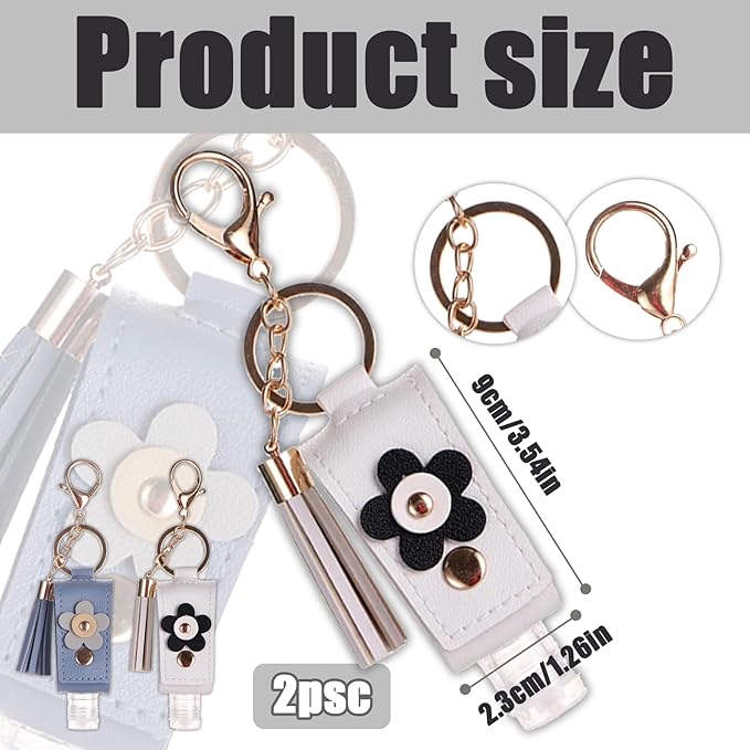 2 Packs Hand Sanitizer Keychain Holder, Portable Leather Mini Hand Sanitizer Gel Holder Keychain Travel Size Bottle (Blue 、White)