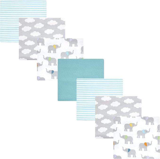Hudson Baby Unisex Baby Cotton Flannel Receiving Blankets Bundle, Teal Elephant, One Size