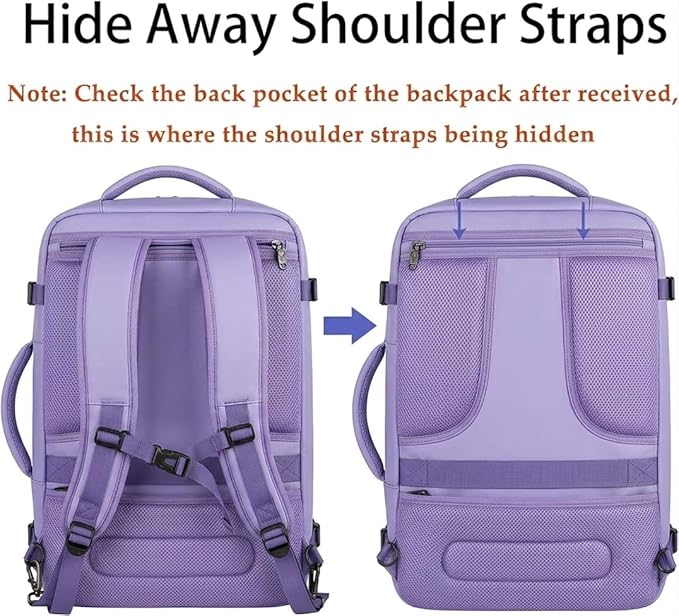 MATEIN Purple Travel Backpack, Large Capacity Carry on Backpack with Detachable Shoulder Straps, Water Resistant Personal Item Bag for Traveler, Traveling Essential for Women