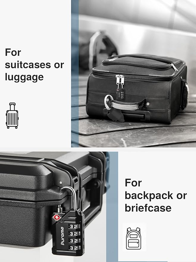 Puroma 6 Pack TSA Approved Luggage Locks, Black 4 Digit Resettable Travel Combination Code Lock with Zinc Alloy Body for Suitcase, Backpack, Laptop Bag, Gym Locker, Toolbox