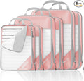 NICOSHOW Compression Packing Cubes 6 Set, Compressible Space-Saving Packing Cubes for Travel - Compression Bags, Luggage Organizer, Travel Essentials for Women, Pink