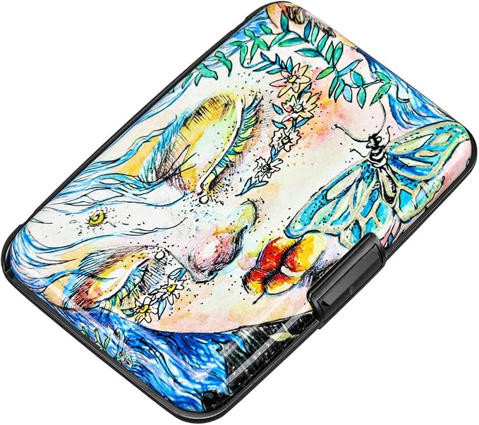 ELFISH RFID Blocking Credit Card Protector Aluminum ID Case Hard Shell Business Card Holders Metal Wallet for Men or Women (Sleeping Beauty)