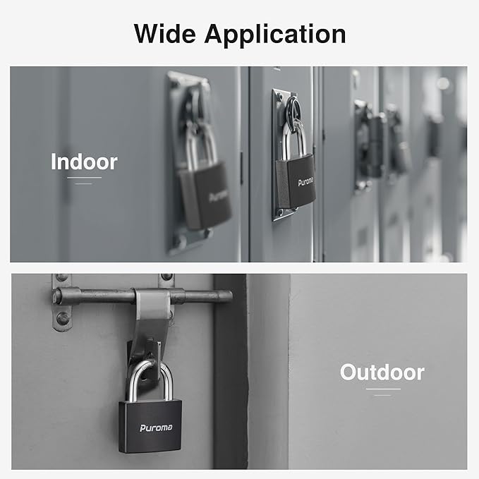 Puroma Lock Keyed Padlock, 1 Pack Aluminum Locks with 2 Keys Alike, 7/8 Inch Locker Lock 43mm Small Padlocks for Gate, Fence, Shed, Toolbox, School Gym Locker (Black)