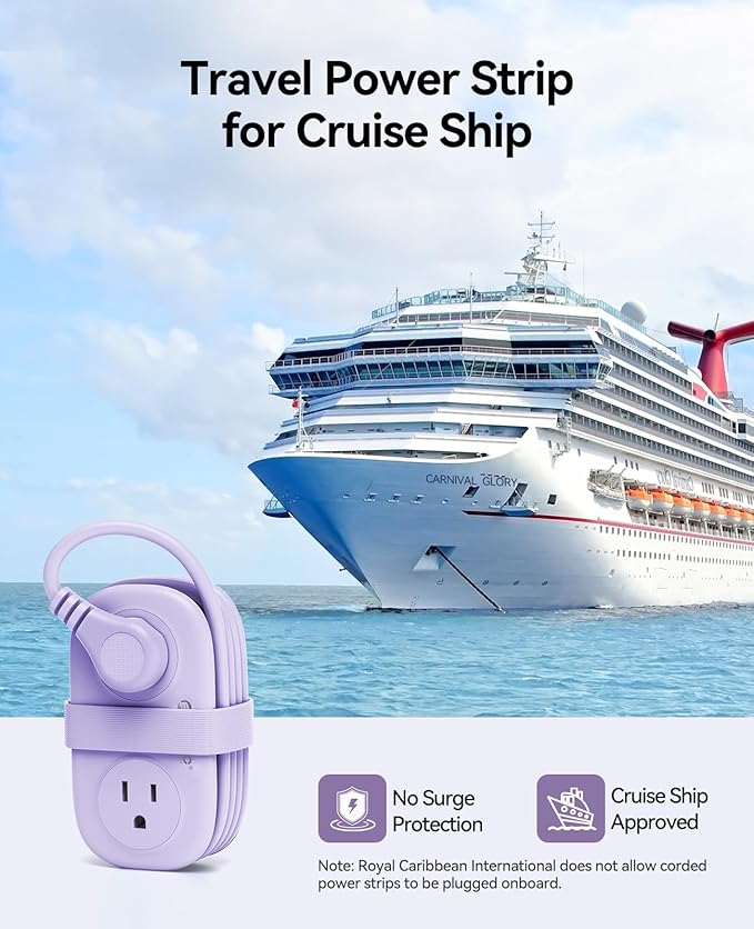 ORICO 4FT Purple Travel Power Strip with 4 AC Outlets, 2 USB-A Ports, and 1 USB-C Port, 45° Flat Plug Extension Cord with Non Surge Protector for Travel/Home/Dorm/Office-AP3