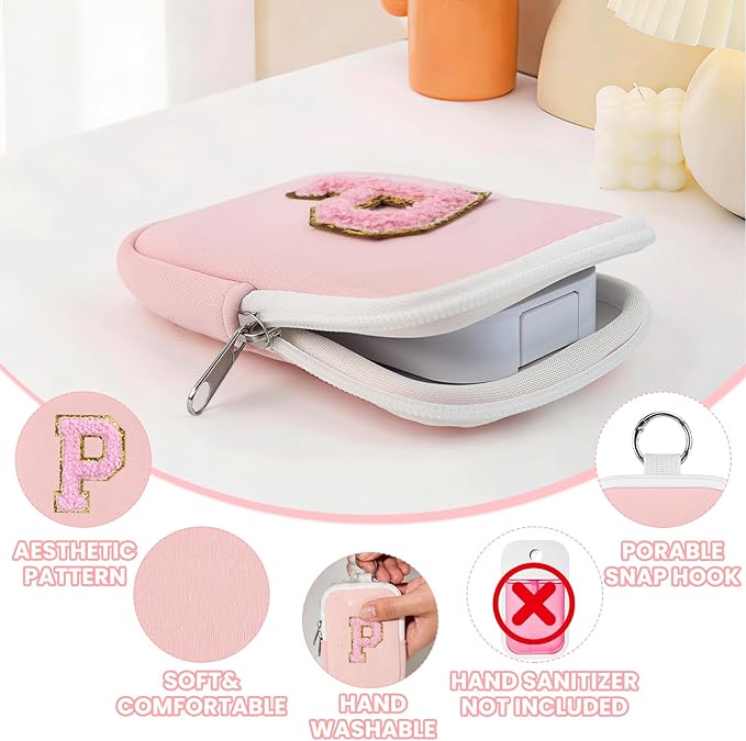 Shenier Alphabet Zippered Case with Keychain, Cute Design, Compatible with Touchland Power Mist Gentle/Glow Mist Hand Sanitizer Spray, Pink-P