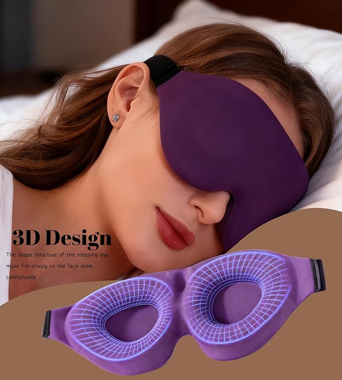 Sleep Mask for Women Men Comfortable Blockout Soft 3D Padded Eye Mask for Sleeping Side Sleeper Friendly Purple