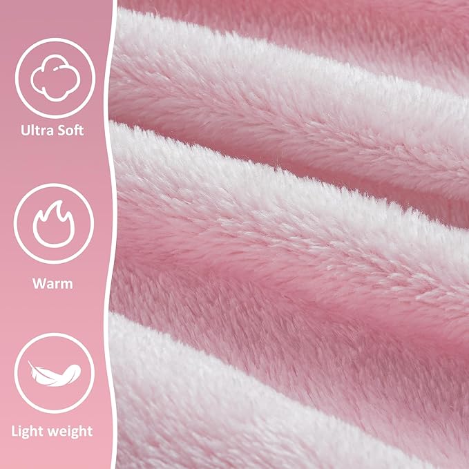 Travel Blanket, Airplane Blanket, Ultra-Soft, Warm & Lightweight, 65x40 in, Outdoor Blanket Essentials for Women, Men & Kids, Included Eye Mask, Luggage Sleeve & Backpack Clip Pink