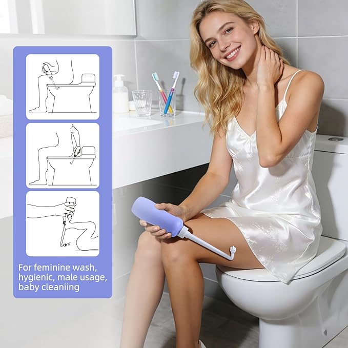 Hibbent Portable Bidet for Travel, Handheld Travel Bidet for Personal Hygiene Care, Personal Cleansing Use, Extended Nozzle, 17oz(500ml) Bathroom Toilet Spray, Purple