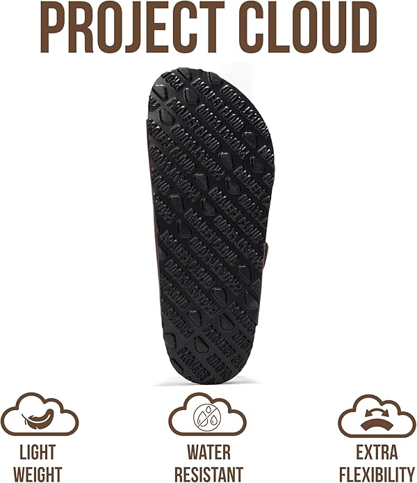 Project Cloud 100% Genuine Leather Flat Sandals For Women 2026 Cork Footbed Womens Sandals with Memory Foam and arch support Vacation Essentials Slides for Women Footwear (Venita)