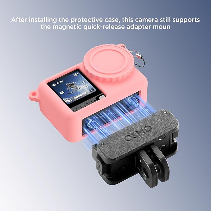 Case for DJI Osmo Action 6 with Lanyard, Soft Silicone Non-Slip Anti-Drop Wear-Proof and Washable Action Camera Protector Case Compatible with DJI Osmo Action 6 Accessories (Pink)