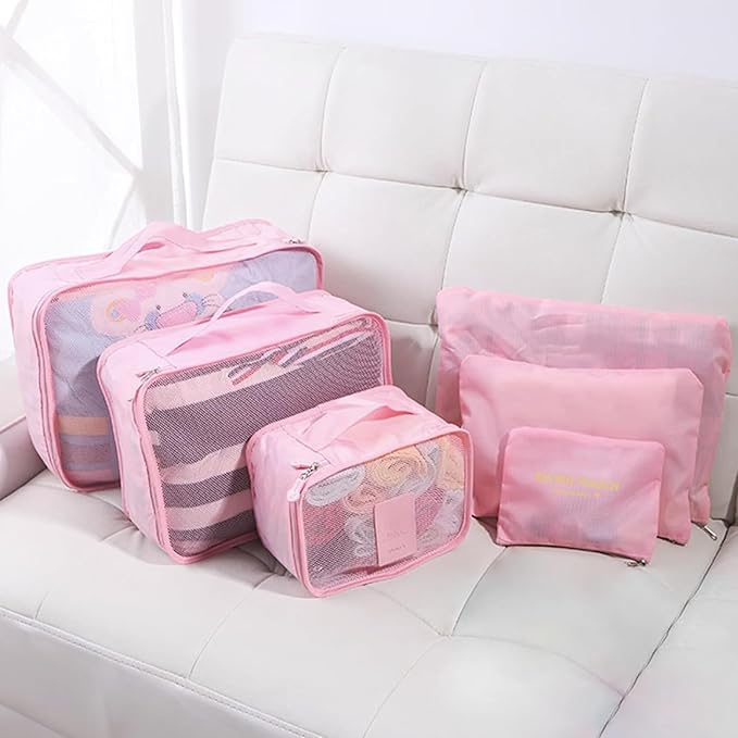 12 Set Travel Packing Cubes Luggage Packing Bags Reusable Lightweight Suitcase Organizer Cubes Set for Travel Accessories (Sky Blue+Pink)