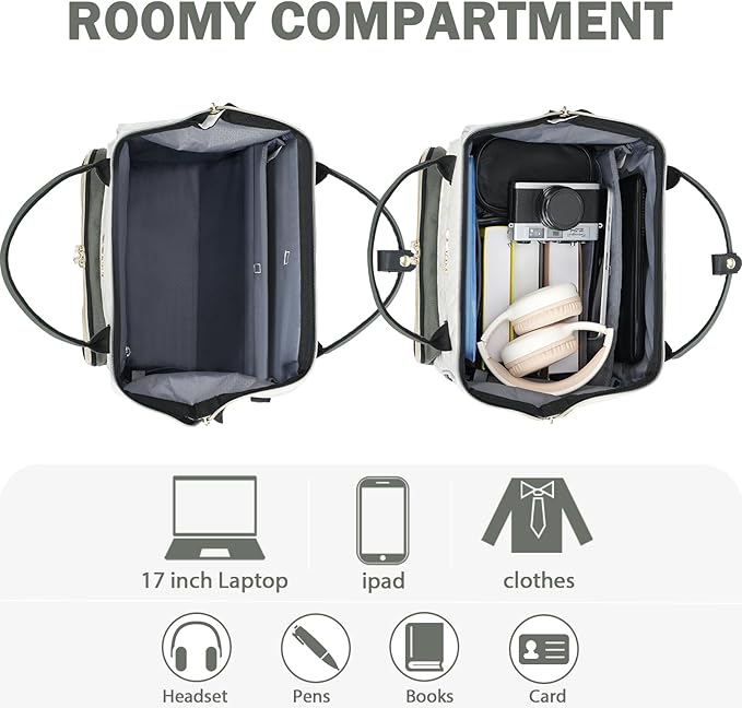 EMPSIGN 17 Inch Laptop Backpack for Women, Work Business Travel Computer College Bags, Large Capacity Water-repellent Quilted Casual Daypack, Beige-Army Green