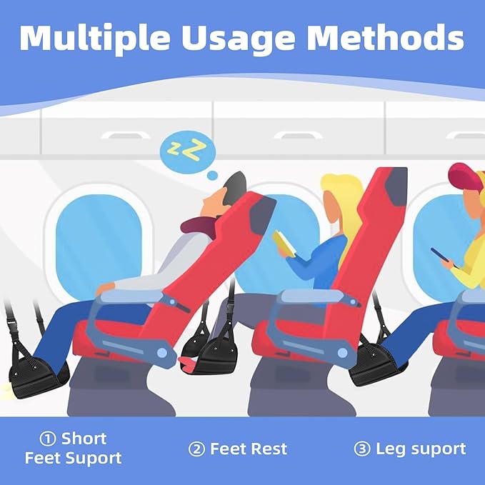 Travel Essentials Women Men, 2 Pack Black Airplane Footrest Leg Foot Hammock Rest Travel Luggage Accessories Gadgets Under Desk Flying Long Fight Trip Seat Organizer Must Haves Gifts Kids Needs