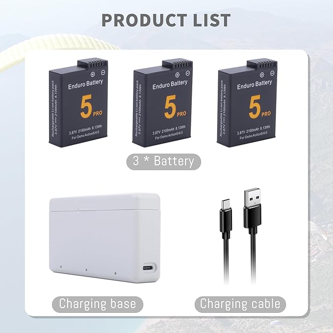 Osmo Action 5 Pro/4/3 Battery Charger Kit 3-Pack Battery and 3-Channel Fast Charger Hub, Compatible for DJI OSMO Action 5 Pro, Osmo Action 4, Osmo Action 3 Camera, with USB-C Charger and Cable