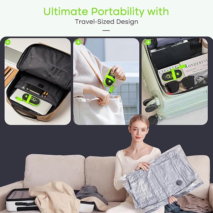 Vacbird Vacuum Bags for Travel with USB Pump, 12 Pack Carry-on Size Compression Packing for Luggage and Suitcase, Space Saver Bags for Clothes and Clothing Travel